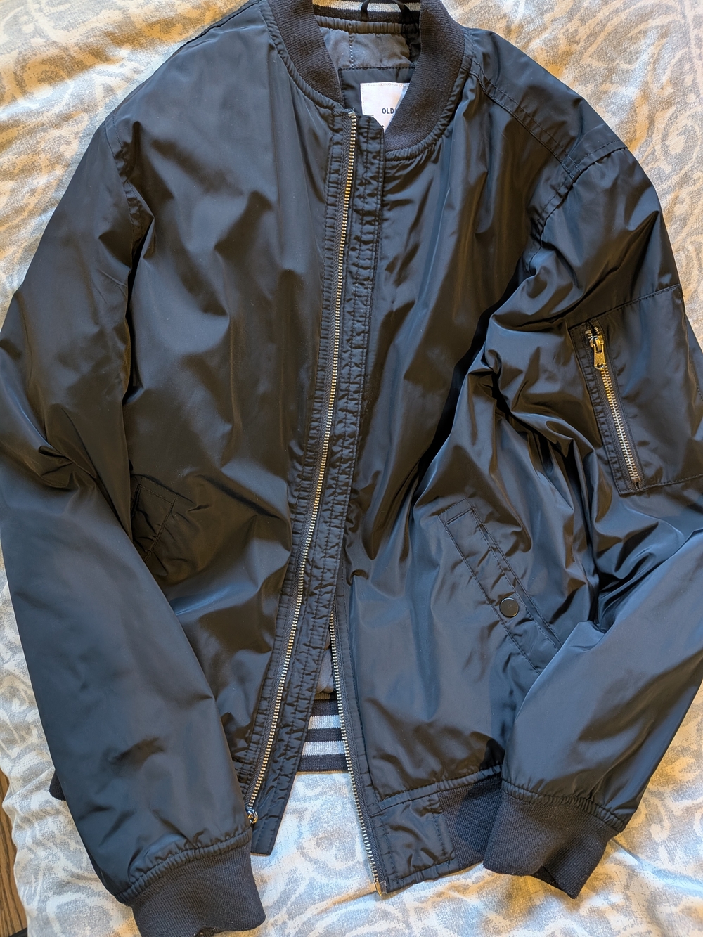 Old Navy Black Bomber Jacket with Zip Sleeve Pocket